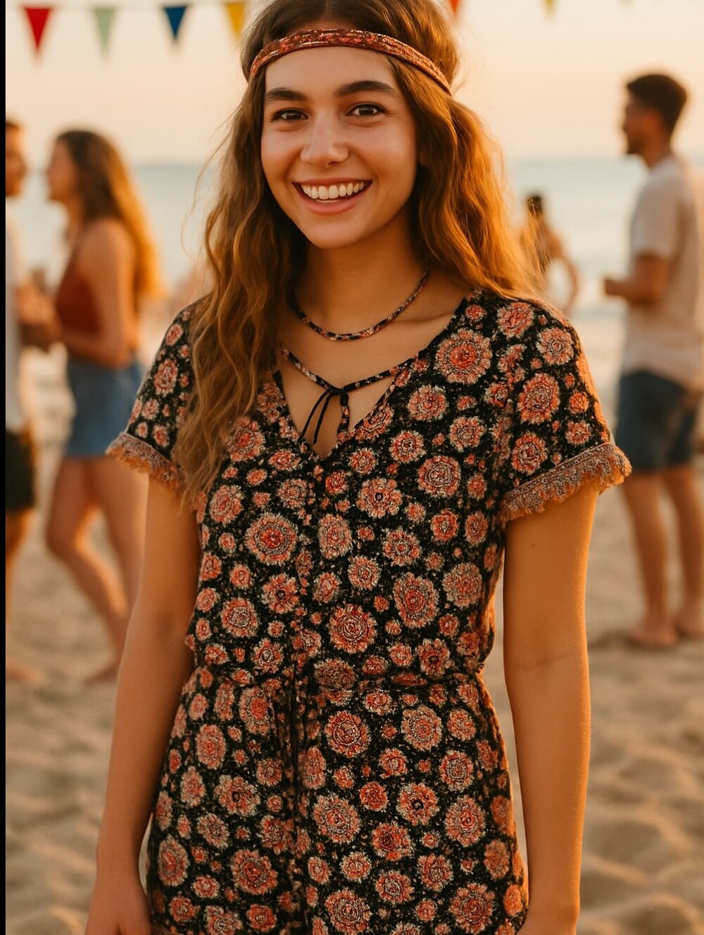 LOFT Floral Medallion Romper Lightweight Fun Festival Hippie Boho Fringe Party S